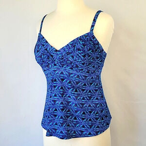 Tankini Swim Top Blue Batik Print Size 6
